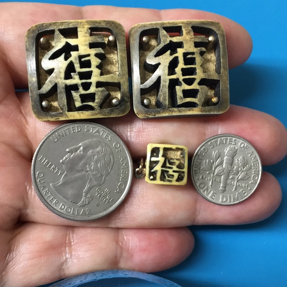 🖤SWANK vintage Chinese letter design cufflinks n lapel pin set - Picture 10 of 13